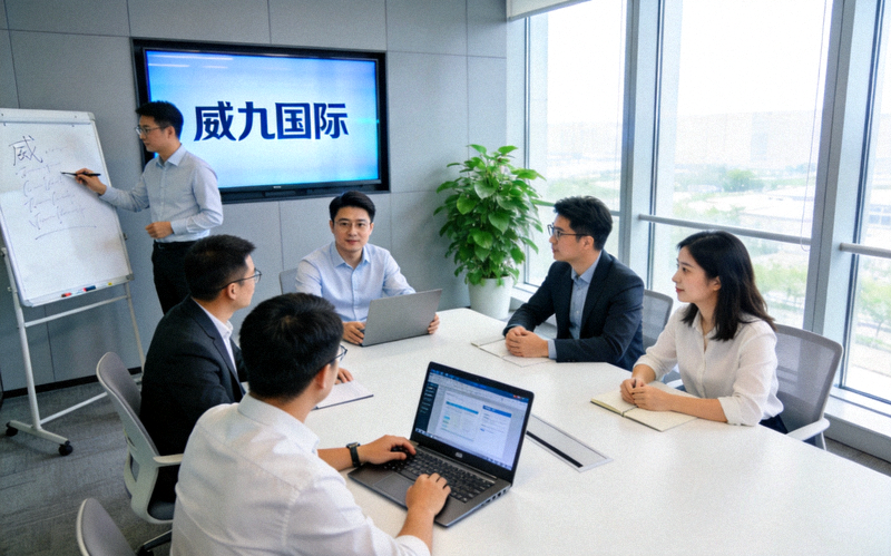 威九国际团队在现代化办公室协作工作场景